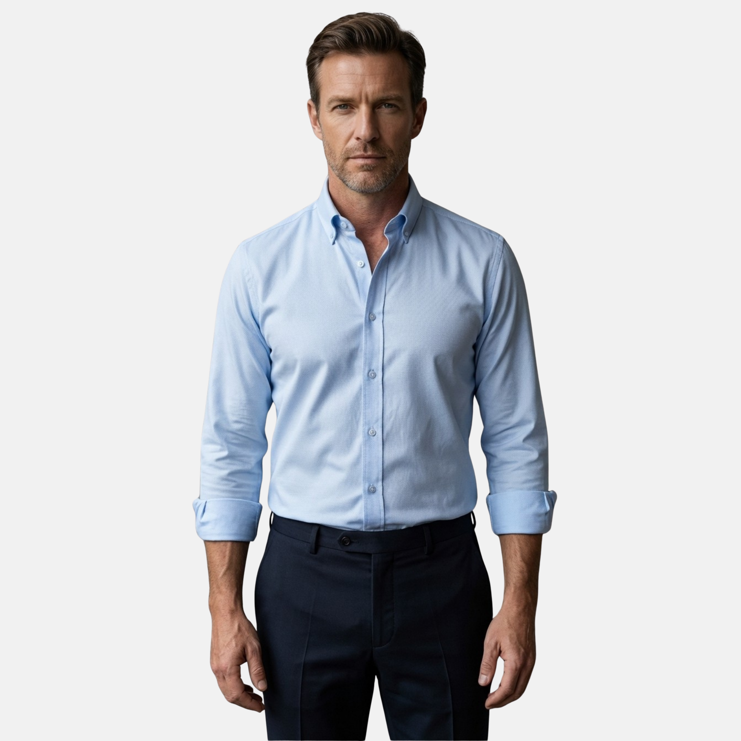 White Oxford Button-down Collar Cotton Lycra Slim Fit Casual Pocketless Shirt
