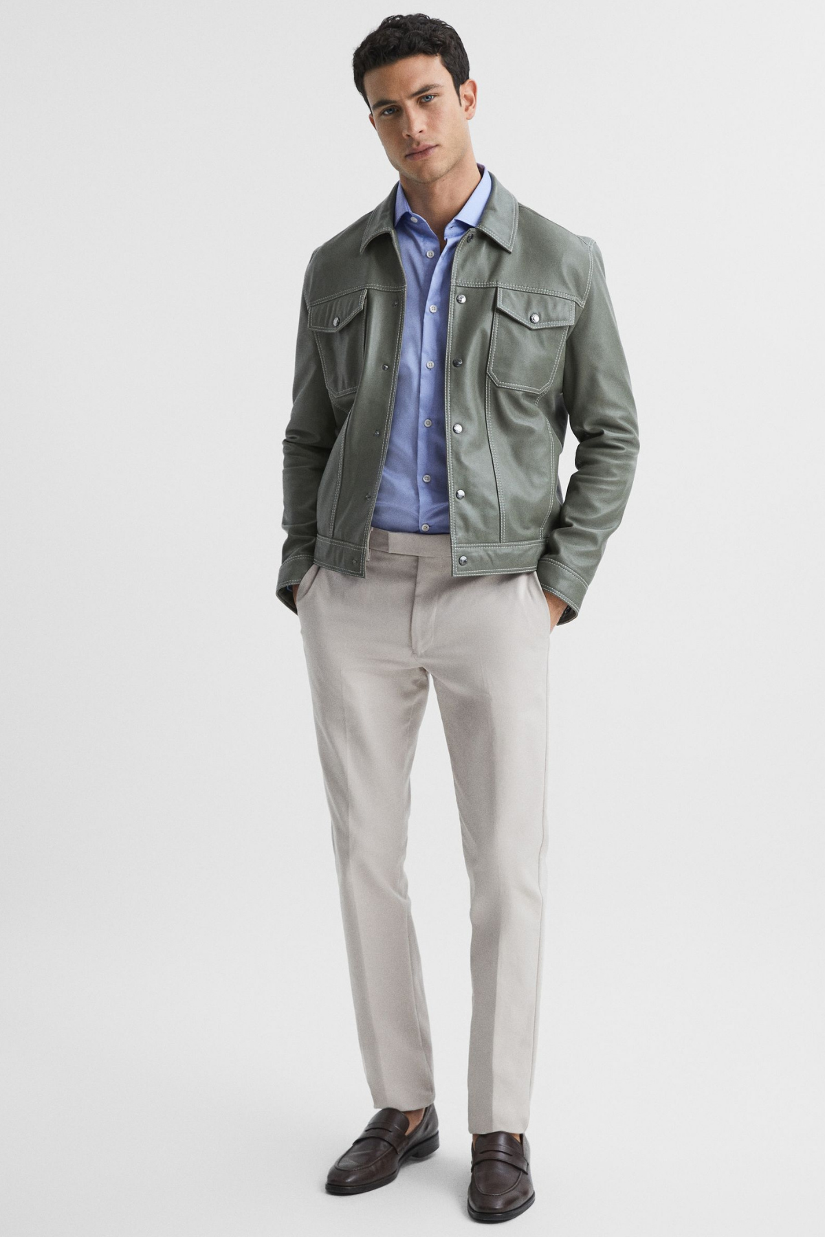 Mavi %100 Pamuk Saten Non-Iron Ütü İstemeyen Casual Cepsiz Modern Fit Gömlek