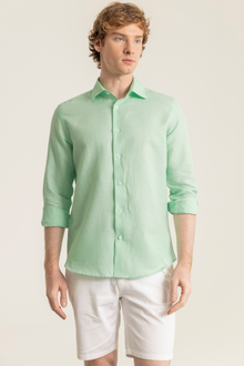 Mint %100 Keten Düğmeli Yaka Casual Modern Fit Cepsiz Gömlek