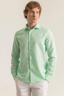 Mint %100 Keten Düğmeli Yaka Casual Modern Fit Cepsiz Gömlek