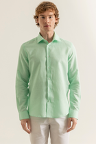 Mint %100 Keten Düğmeli Yaka Casual Modern Fit Cepsiz Gömlek