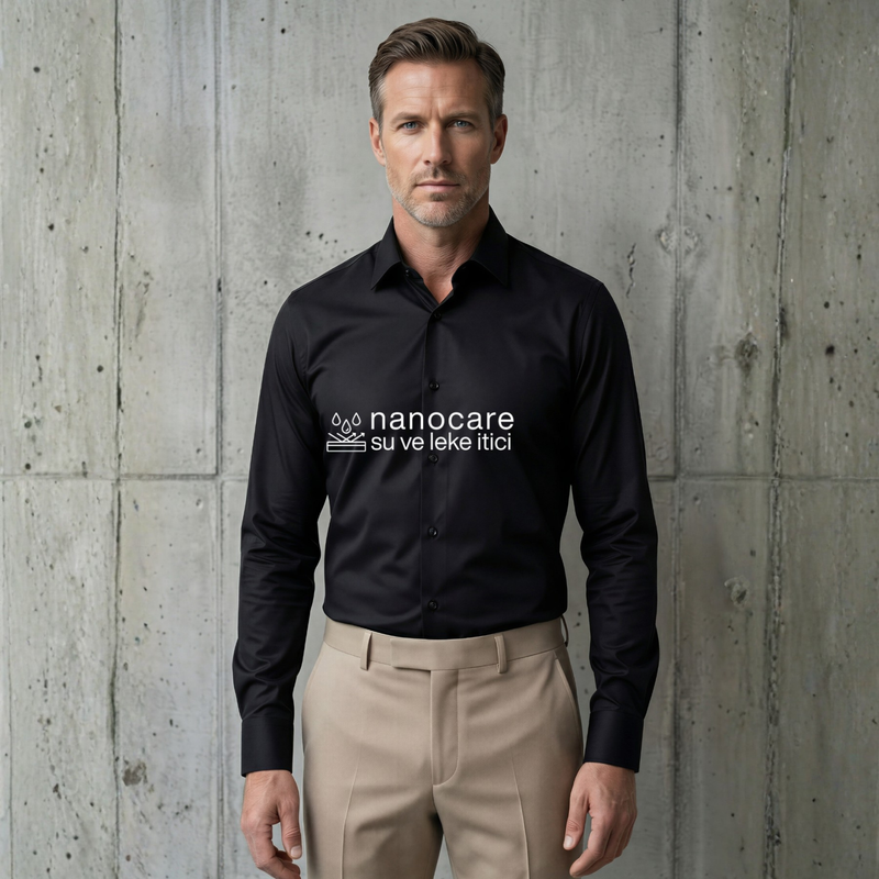 Siyah Nano Care  Su ve Leke İtici Ütü İstemeyen Gömlek