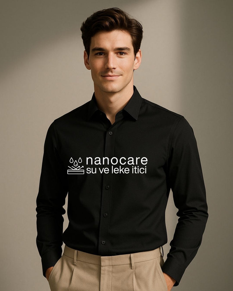 Siyah Nano Care  Su ve Leke İtici Ütü İstemeyen Gömlek