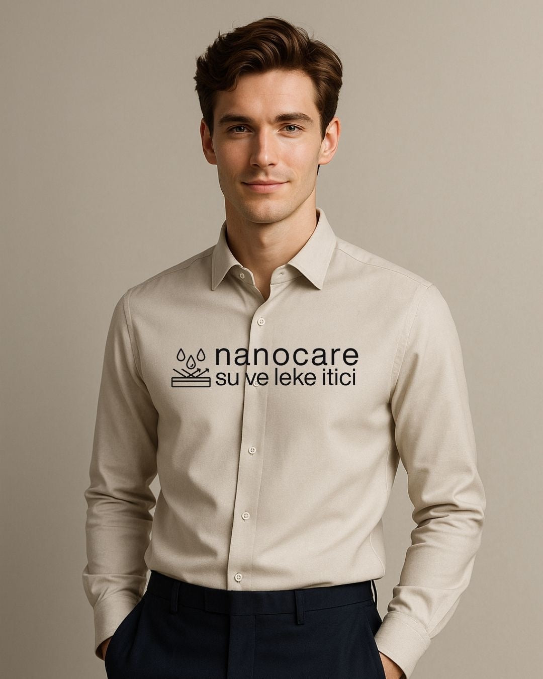 Taş Rengi Nano Care  Su ve Leke İtici Ütü İstemeyen Gömlek