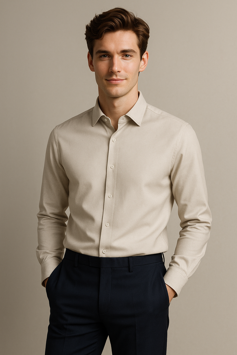 Taş Rengi Nano Care  Su ve Leke İtici Ütü İstemeyen Gömlek