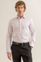 Pembe %100 Pamuk Saten Non-Iron Ütü Istemeyen Casual Cepsiz Modern Fit Gömlek