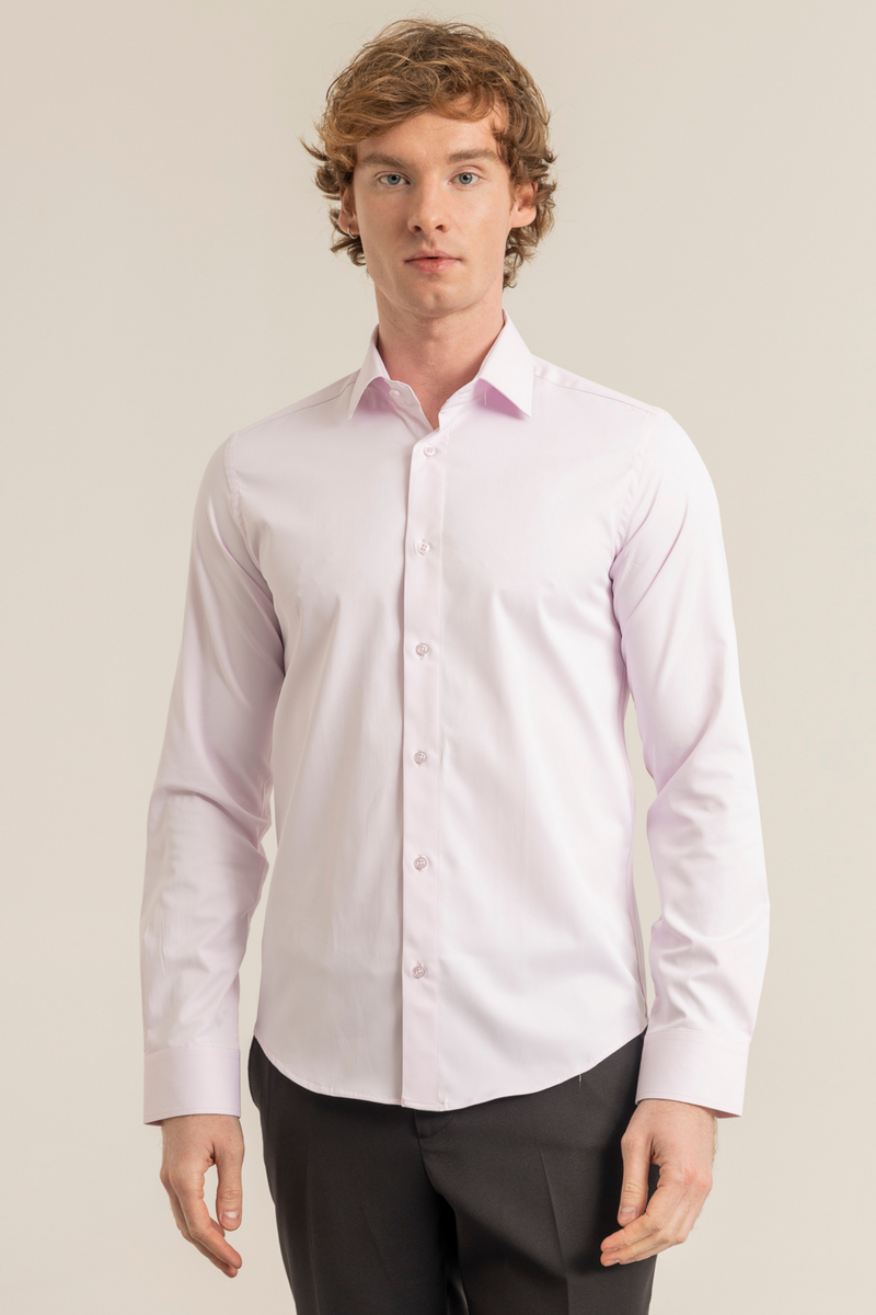 Pembe %100 Pamuk Saten Non-Iron Ütü Istemeyen Casual Cepsiz Modern Fit Gömlek