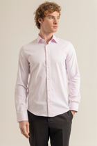 Pembe %100 Pamuk Saten Non-Iron Ütü Istemeyen Casual Cepsiz Modern Fit Gömlek
