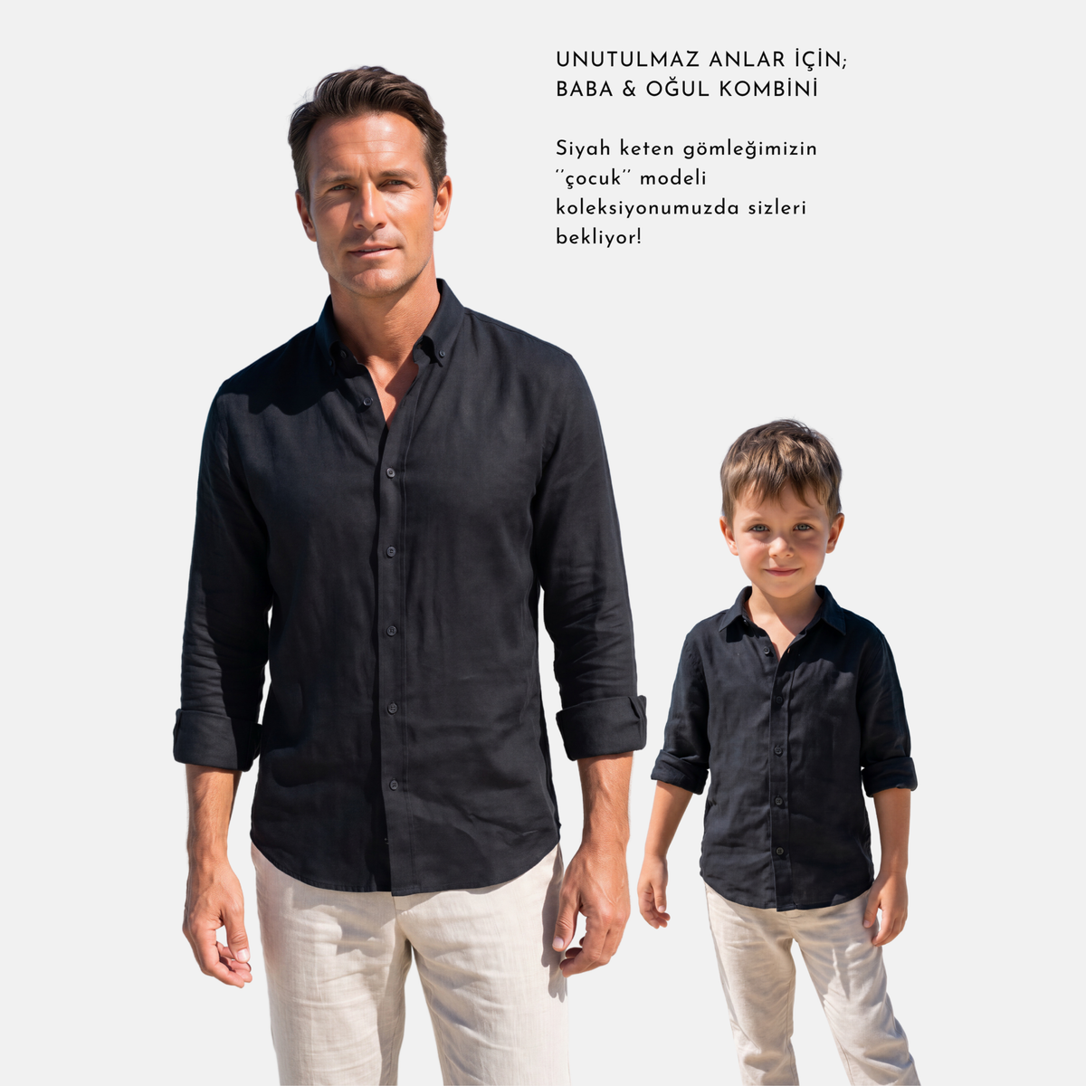 Siyah %100 Keten Düğmeli Yaka Casual Modern Fit Cepsiz Gömlek