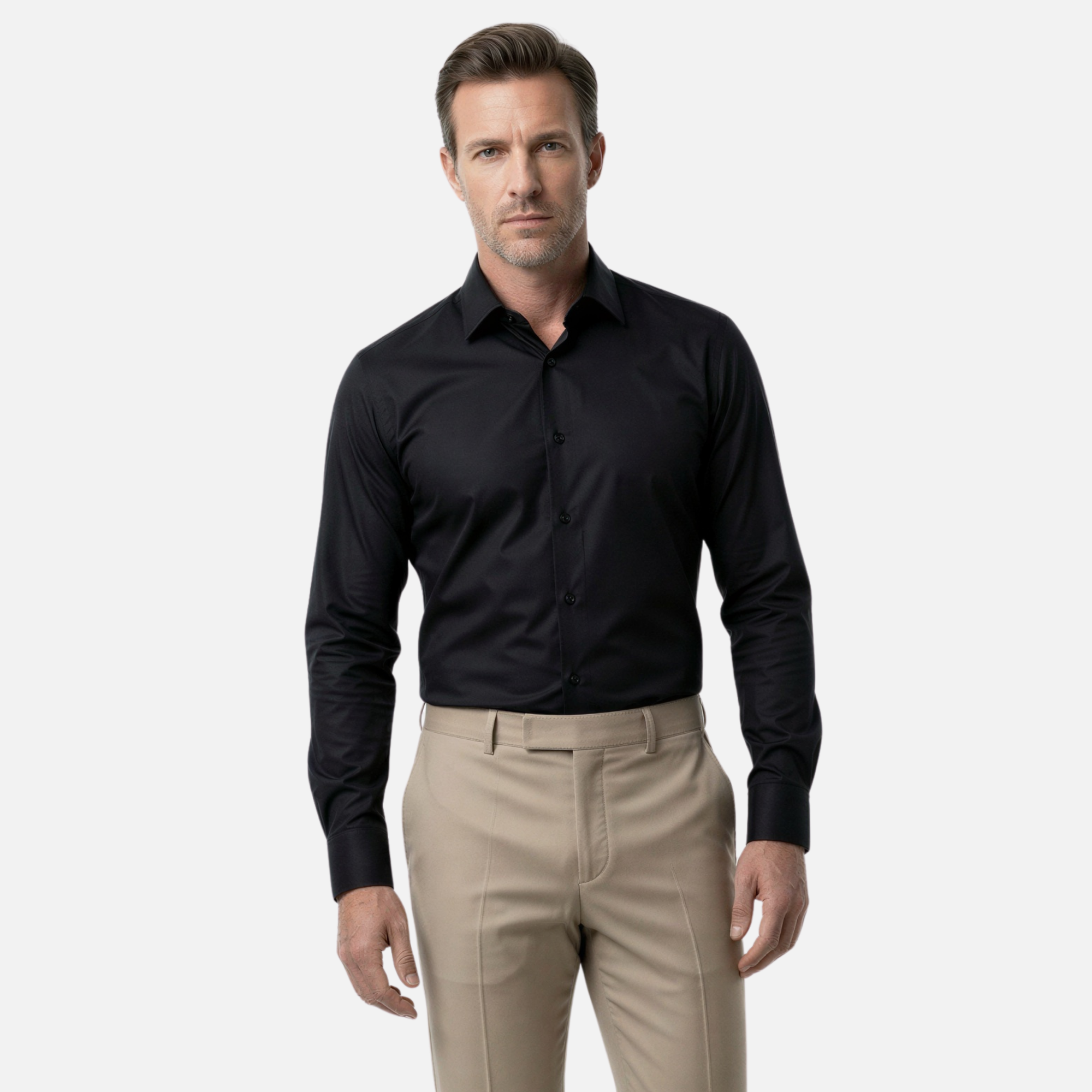 Black 100% Cotton Satin Non-Iron Casual Pocketless Modern Fit Shirt