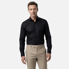 Black 100% Cotton Satin Non-Iron Casual Pocketless Modern Fit Shirt