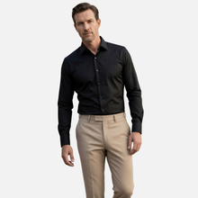Black 100% Cotton Satin Non-Iron Casual Pocketless Modern Fit Shirt