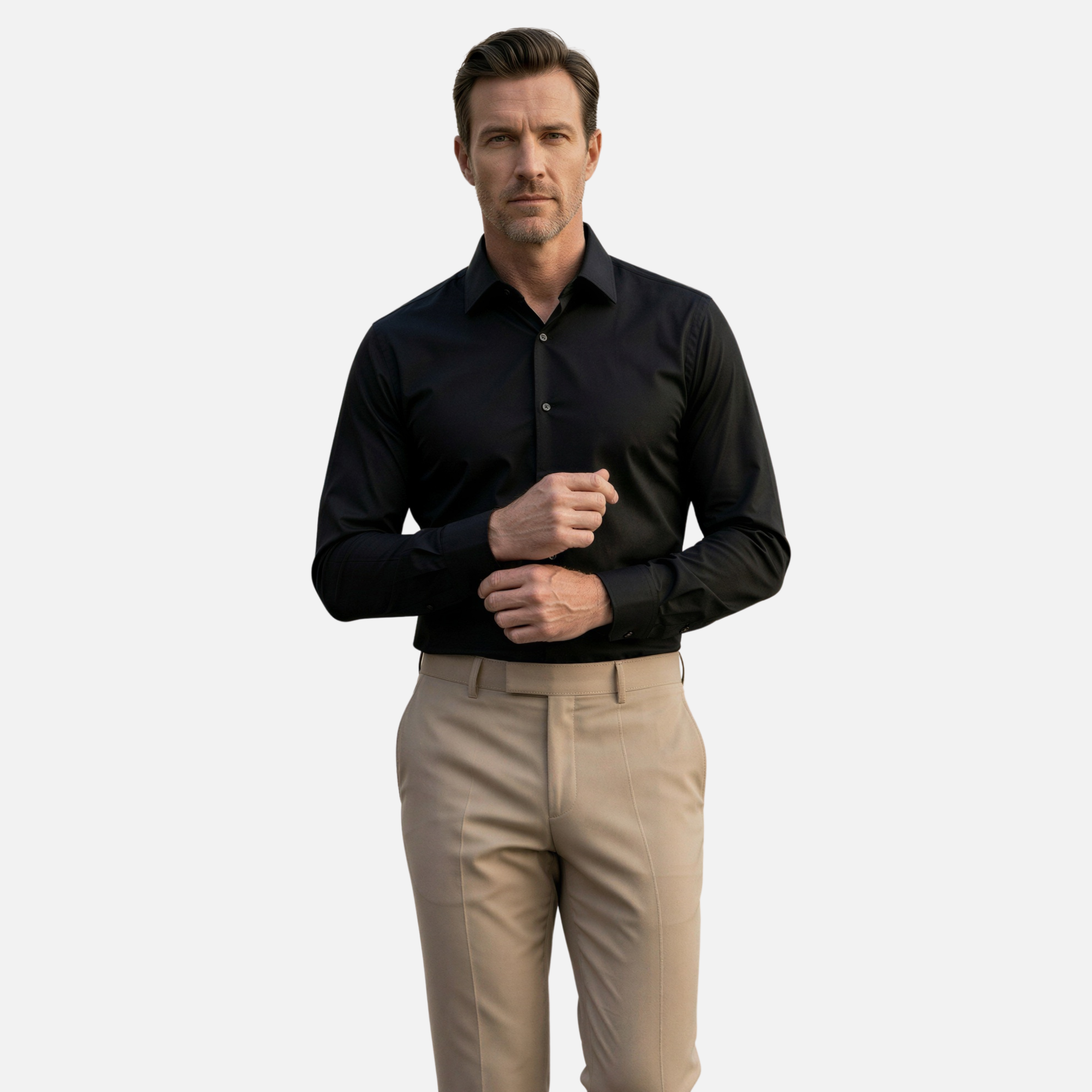 Black 100% Cotton Satin Non-Iron Casual Pocketless Modern Fit Shirt