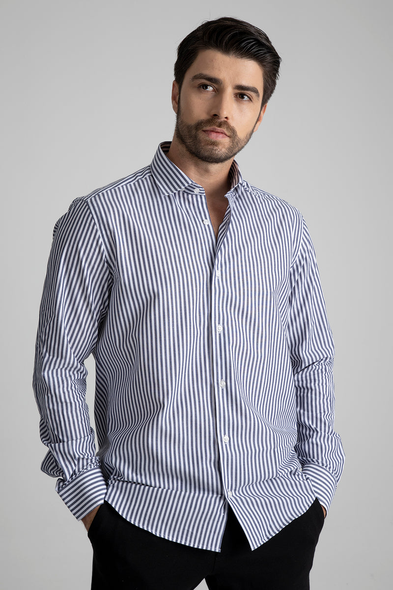 Siyah Çizgili Pamuk Polyester Kolay Ütülenebilir Casual Cepsiz Modern Fit Gömlek