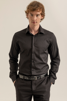 Siyah %100 Pamuk Saten Non-Iron Ütü İstemeyen Casual Cepsiz Modern Fit Gömlek