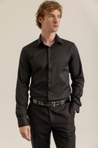Siyah %100 Pamuk Saten Non-Iron Ütü İstemeyen Casual Cepsiz Modern Fit Gömlek