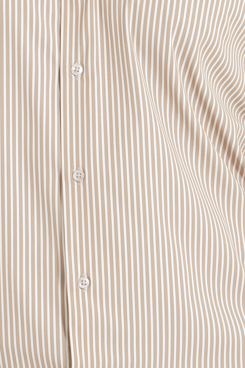 Sütlü Kahve Çizgili Pamuk Polyester Kolay Ütülenebilir Casual Cepsiz Modern Fit Gömlek