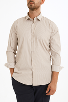 Sütlü Kahve Çizgili Pamuk Polyester Kolay Ütülenebilir Casual Cepsiz Modern Fit Gömlek