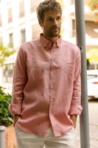 Pembe - Blush %100 Keten Düğmeli Yaka Casual Modern Fit Cepsiz Gömlek