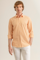 Turuncu Çizgili Pamuk Polyester Kolay Ütülenebilir Casual Cepsiz Modern Fit Gömlek