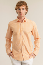 Turuncu Çizgili Pamuk Polyester Kolay Ütülenebilir Casual Cepsiz Modern Fit Gömlek